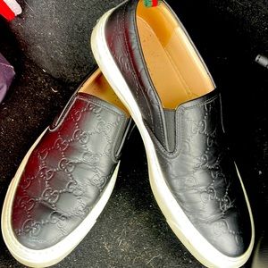 Gucci signature slip on sneakers embossed leather Black size 38 European